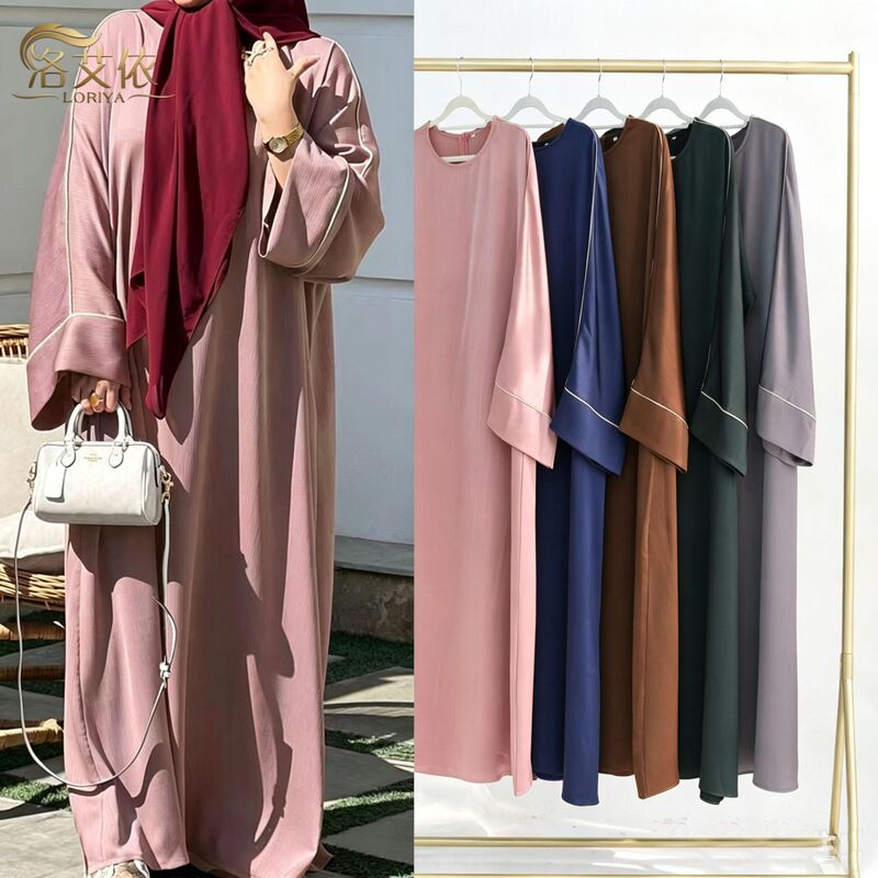 Loriya color-blocked, finely trimmed, long-sleeved dress LR937