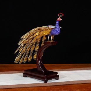 Beijing Cloisonné Craft Cultural Gift Ornament Traditional Copper Base Filigree Burnt Blue Enamel Filigree Tail Peacock