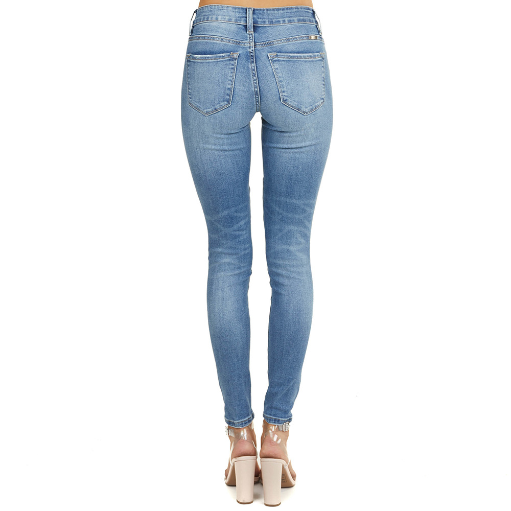 Fashion Dark Blue Leopard-print Ripped Patch High-rise Slim-leg Jeans