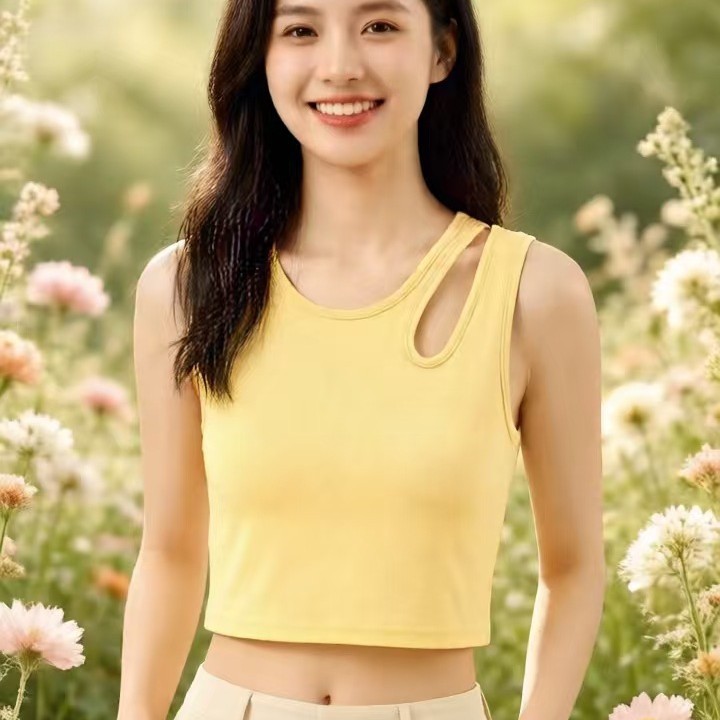 Modal Ribbed Short Top with Chest Pads, Cool and Slimming, High Elasticity, Summer Crop Top