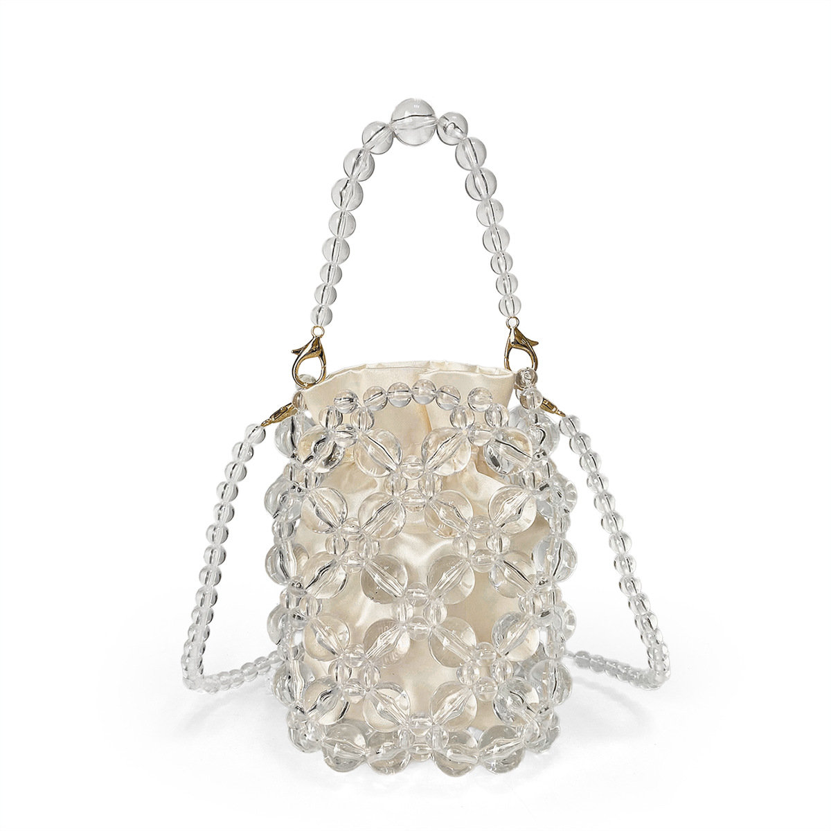 New Transparent Irregular Hand-Woven Acrylic Crystal Beaded Banquet Phone Bag Crossbody Bucket Mini Bag - Thumbnail 5
