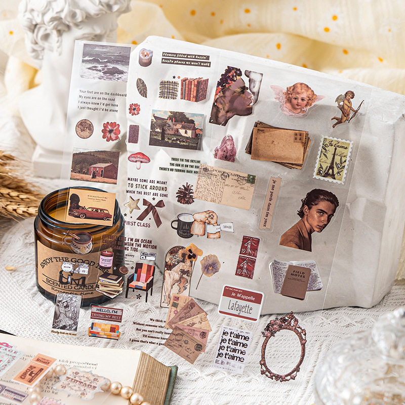 Pegatinas retro pet patrón de decoración floral de plantas europeas material de contabilidad DIY fondo de escena pegatinas