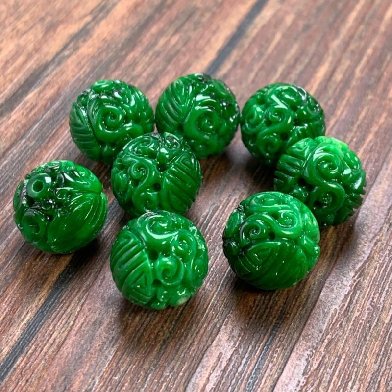 干青色项链配件精雕复古花纹饰品翡翠色祖母绿男款小配饰