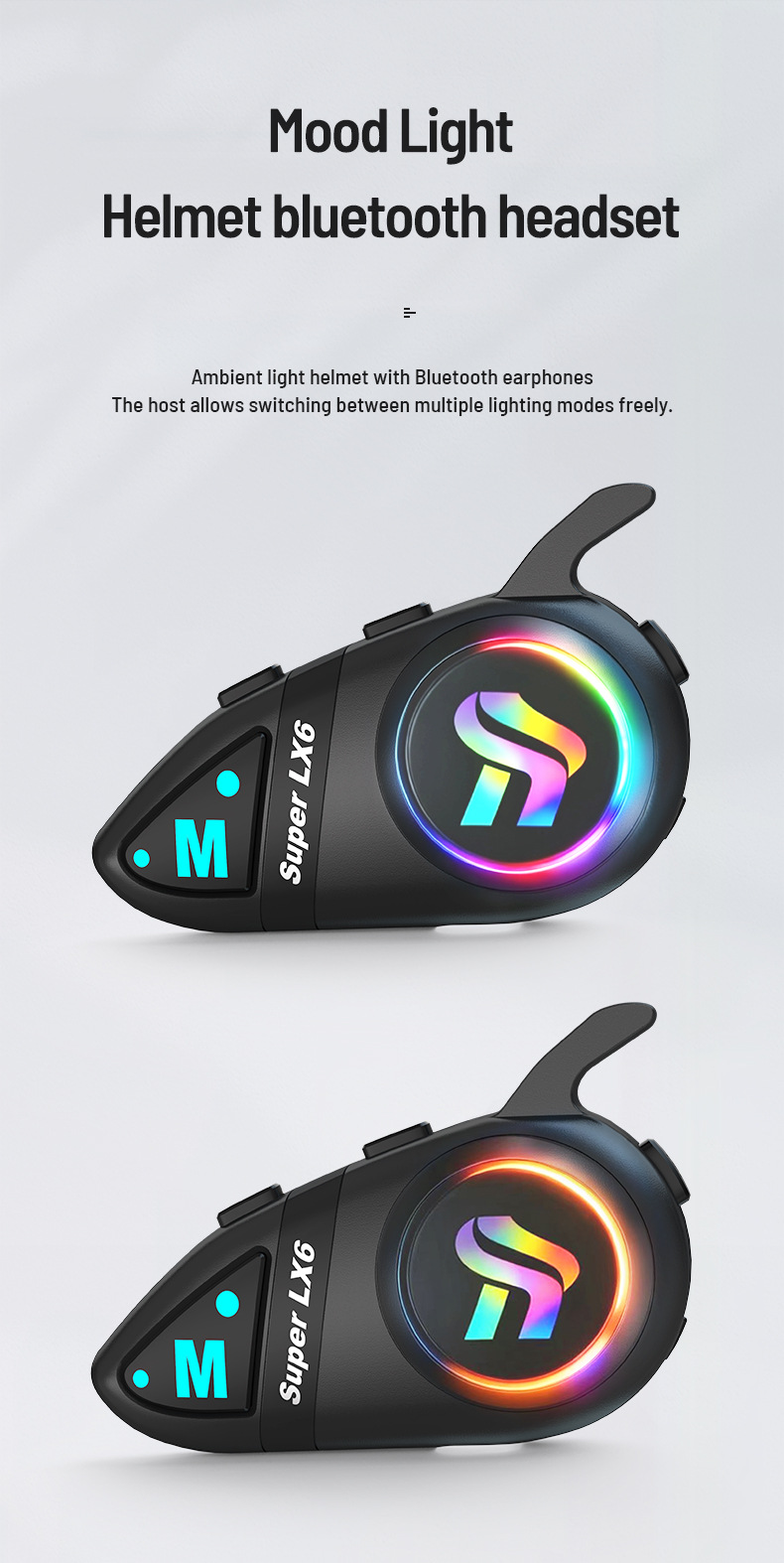 Motorcycle helmet Bluetooth headset LX6, waterproof, noise-reducing, four sound effects, riding headset, direct factory supply, samples available