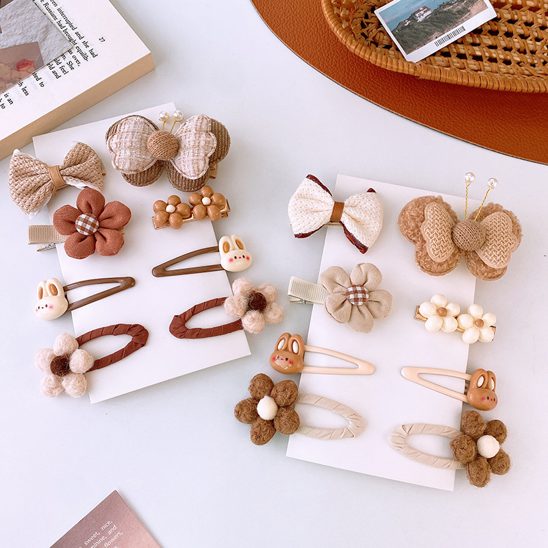 50g Weight Hair Clip Hair Accessories Type 1 Set Quantity Anniversary, Banquet, Street Occasion Mixed materials Material Floral, Bow Knot Pattern Kid'S Gender Sweet Style 8 Cream And Coffee-Colored Plush Fabric Bowknot Press Clip Flower Cartoon Rabbit Children Barrettes BB Clip Sweet Hair Accessories 4
