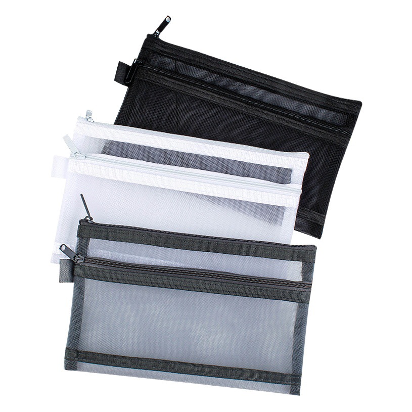 Simple caja de lápices de doble capa bolsa de malla transparente bolsa de examen de gran capacidad bolsa de almacenamiento de papelería bolsa de nylon Oficina A6 bolsa de billetes