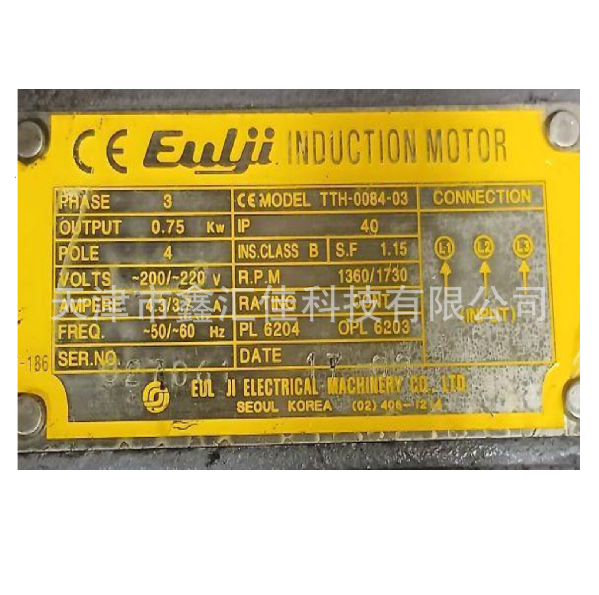 电机	TTH-0084-03 3PHASE 0.75KW 4P 200/220V EUL JI