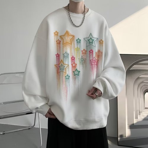 American Heavyweight Crewneck Sweatshirt Spring and Autumn Oversize Youth Capless Top Loose Casual Hooded Sweatshirt