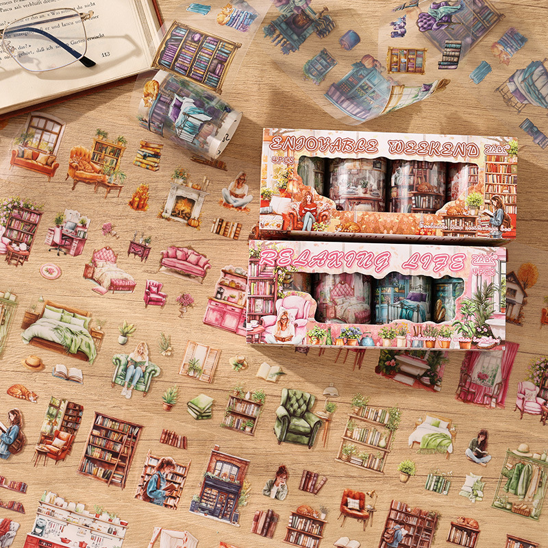 Exclusive Time Series Caja de juego de cinta de pet impermeable transparente Cuenta de mano retro transfronteriza Etiqueta engomada de material de paisajismo de bricolaje