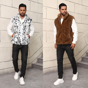 European and American Cross-Border Fashion Casual Stand-Up Collar Men's Imitation Fur Jacket Top Vest Vest Fur Warm and Cold Protection