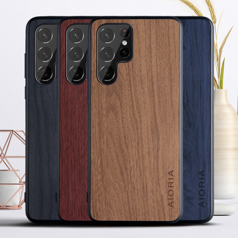 Suitable for [Samsung] Galaxy S22 Ultra Mobile Phone Protective Case Simple Retro Wood Grain Mobile Phone Case
