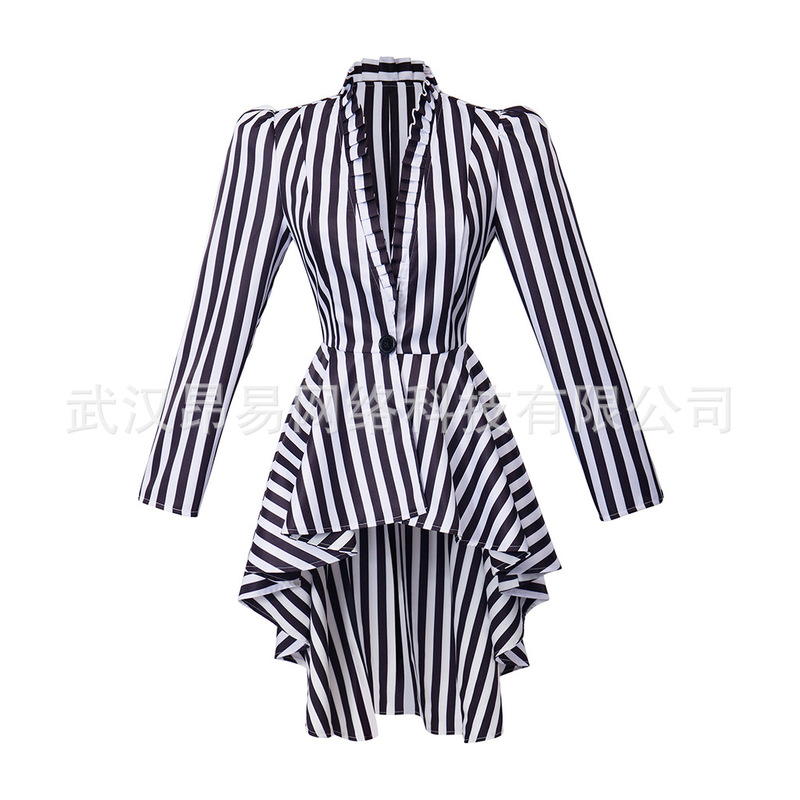 Spot European and American Cross-Border Women's Classic Steampunk Retro Long Jacket Cape Top Stripesd Cos Dress Spot European and American Cross-Border Women's Classic Steampunk Retro Long Jacket Cape Top Stripesd Cos Dress
