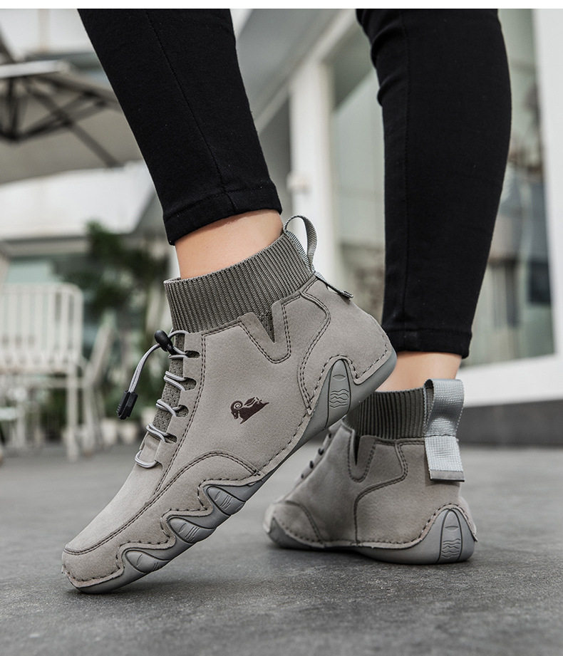 Bốt Martin cổ vừa unisex kiểu dây thun, đế bằng, form rộng — C8005 kaki, C8005 màu xám, C8005 màu đen, C8005M kaki lót nhung chi tiết 26