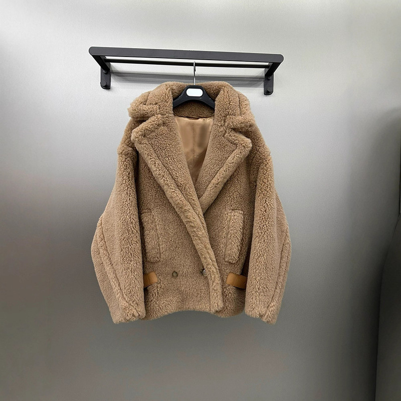 M's Autumn and Winter Teddy Bear Jacket 1951 Granular Wool Outwear Women's Teddy Fur Short Camel Velvet Jacket