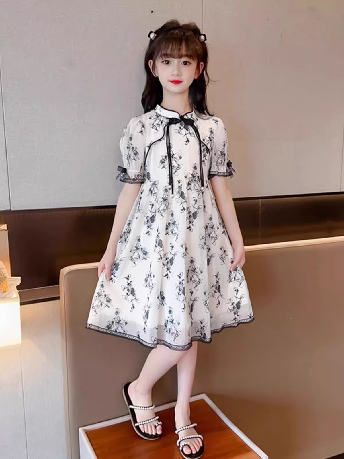 Vestido de niña verano 2025 nuevo vestido de princesa para niños vestido de verano pintura de tinta de niña falda Hanfu de estilo nacional