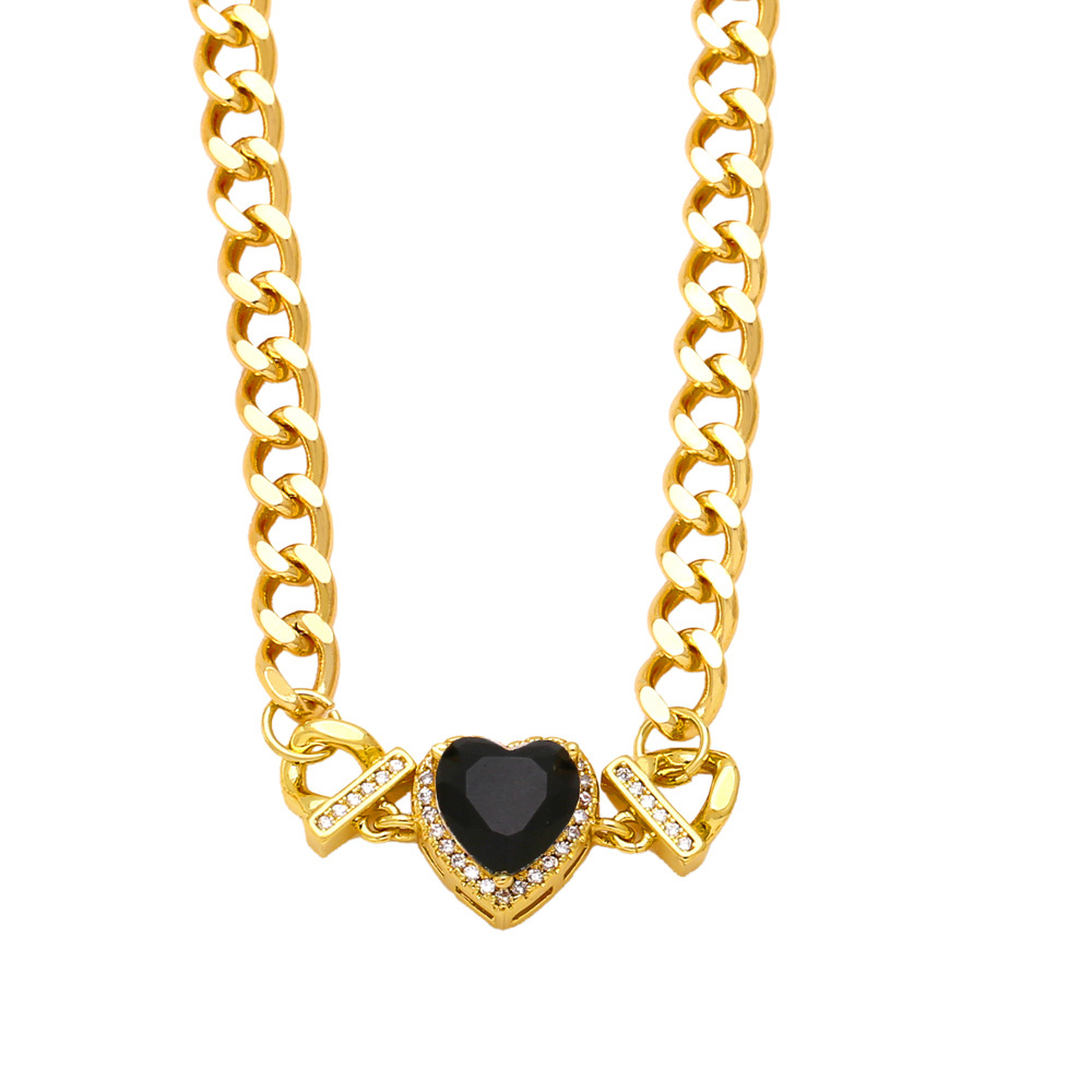 Retro Heart Shape Copper Inlay Zircon 1 Piece