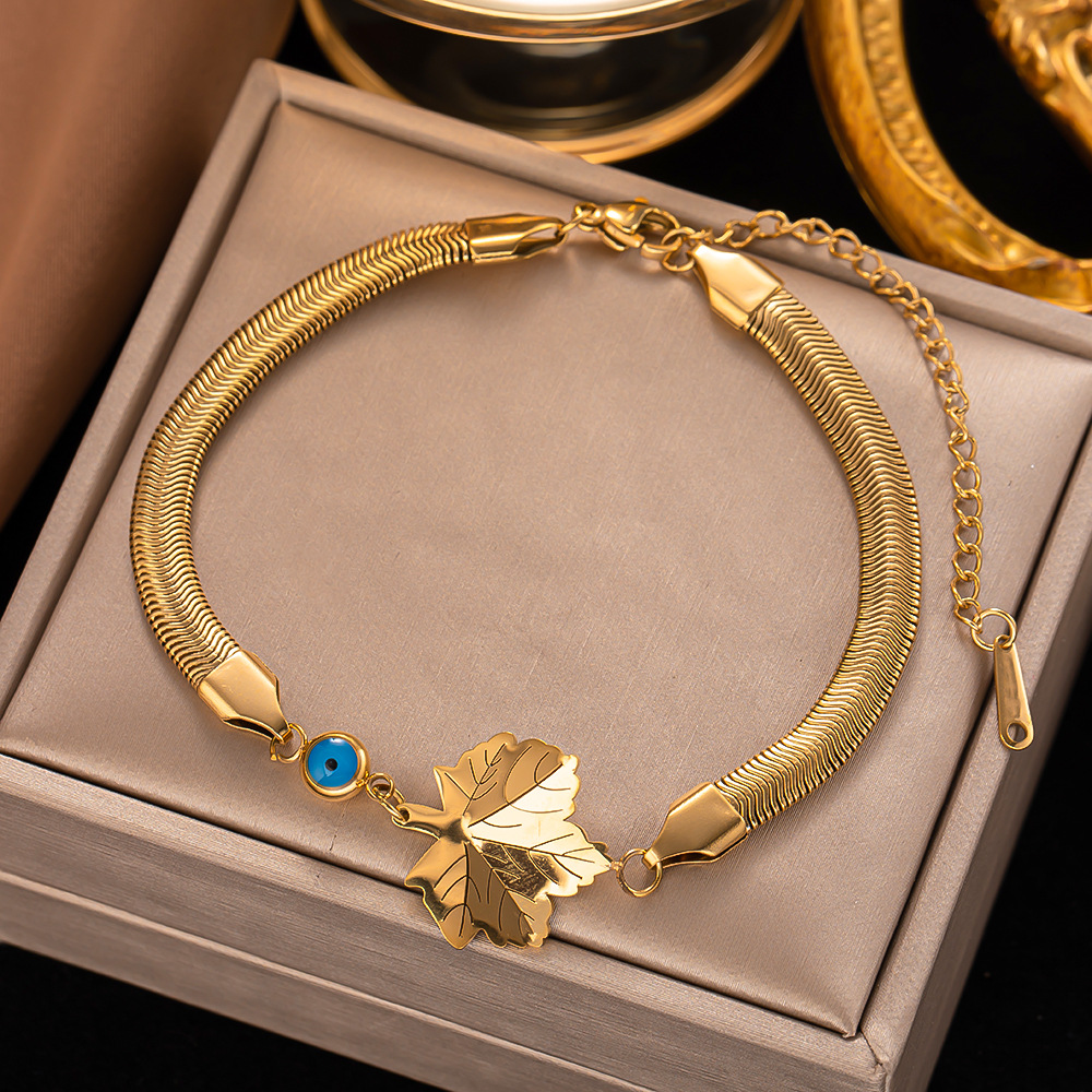 Golden Flower Flat Snake Chain Bracelet
