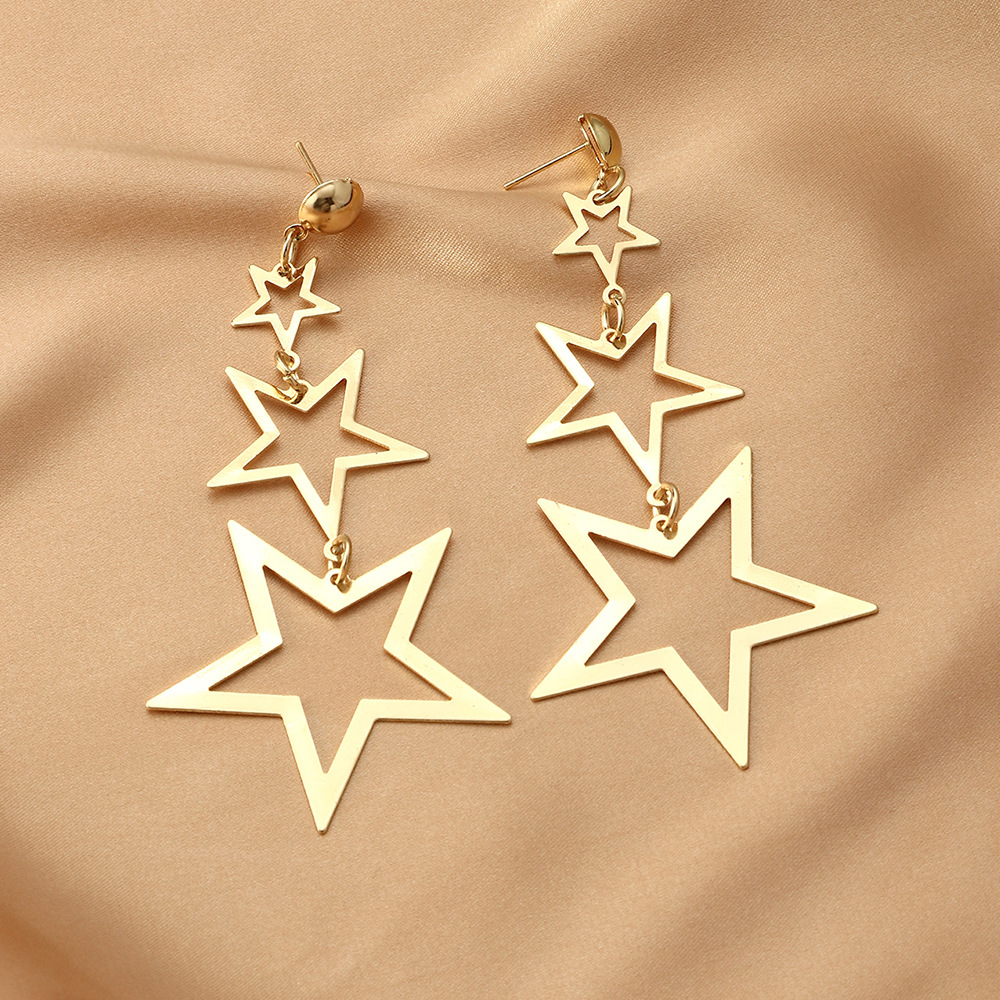 fashion five-pointed star earrings simple stitching alloy drop earrings