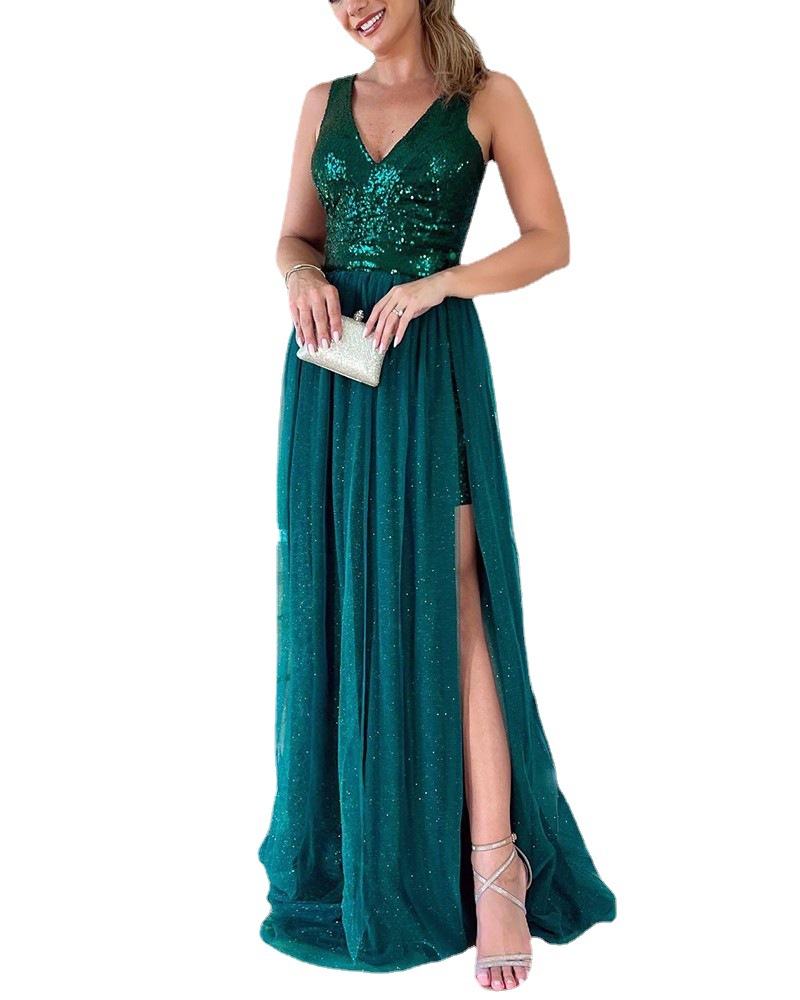 Paillettes senza maniche da donna con abiti in rete trasparente_voghion.com