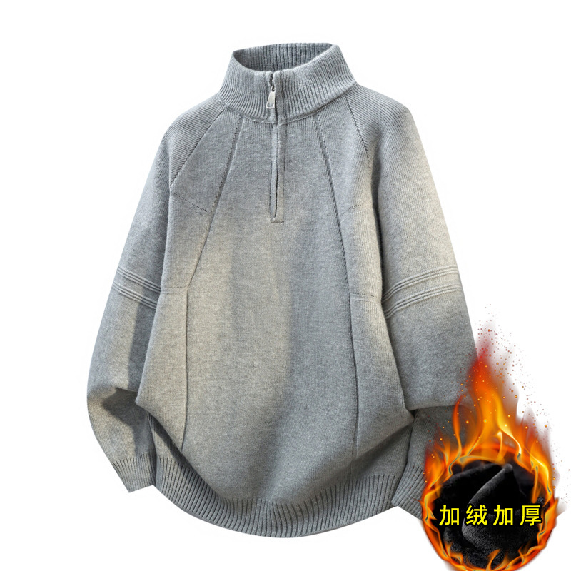 Autumn and Winter New Men's Velvet Thickened Fashion Pullover Sweater Long-Sleeved Sweater