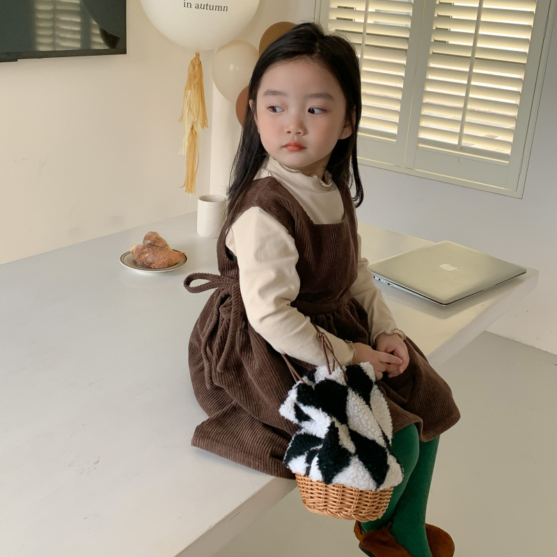 Gonna in velluto a coste autunno nuova edizione coreana con cinturino per bambini Set da due pezzi con fondo casual ampio e versatile per ragazza_voghion.com