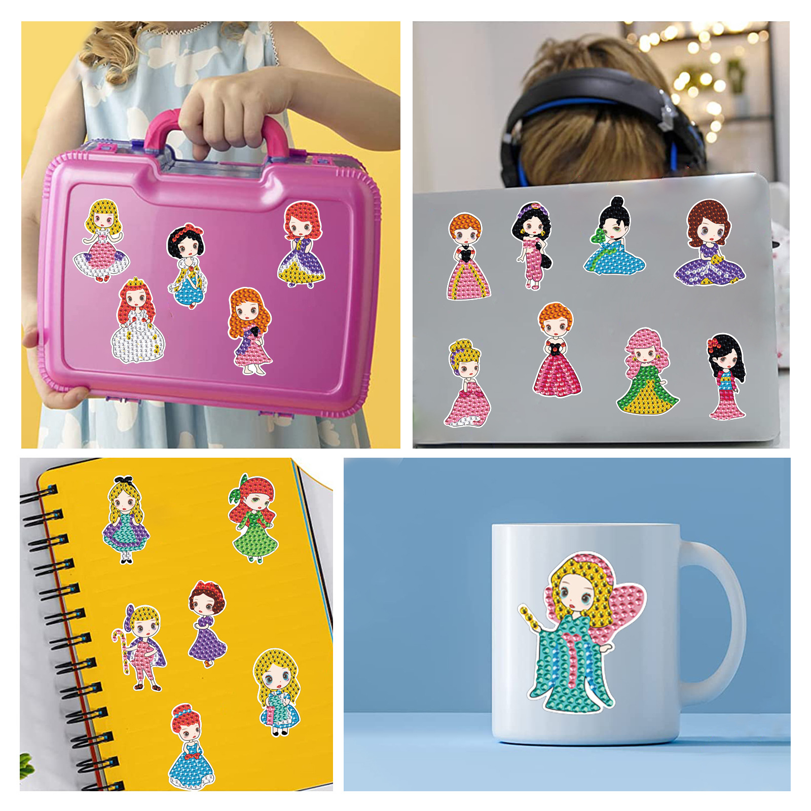 Animación personaje de princesa pintura de diamantes pegatinas al azar pintura de mampostería de bricolaje pegatinas de pared pegatinas hechas a mano cristal de dibujos animados diamante brillante