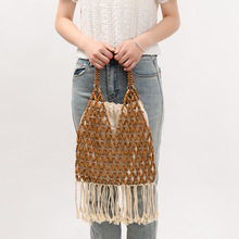 加工定制串珠包跨境流苏木珠包枫木材质手工编织包包女度假手提包