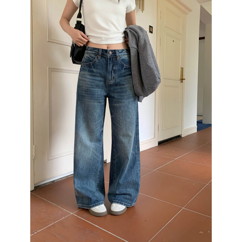 Gagd American Retro Distressed Whiskered Wide-Leg Jeans for Women, Turkish Heavy-Duty Washed Straight-Leg Floor-Length Pants Gagd American Retro Distressed Whiskered Wide-Leg Jeans for Women, Turkish Heavy-Duty Washed Straight-Leg Floor-Length Pants
