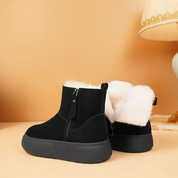 Winter platform ankle boots, low boots with plush lining, suede‑look, sizes 35–42