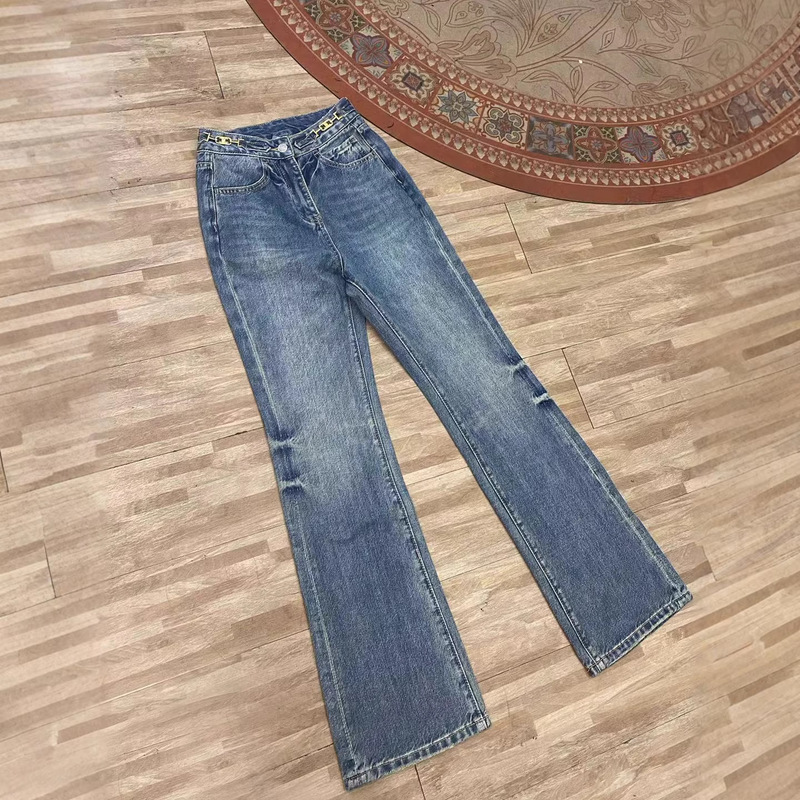 Nanyou Ce Straight-Leg Jeans for Women, High-Waisted, with Chain, Dark Blue, Long Pants, 2026 All-Season Style, in Stock, Versatile, Thin Style Nanyou Ce Straight-Leg Jeans for Women, High-Waisted, with Chain, Dark Blue, Long Pants, 2026 All-Season Style, in Stock, Versatile, Thin Style