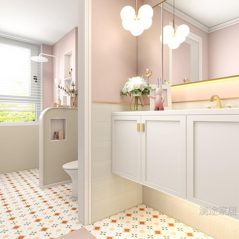 French-Style Pink Bathroom Tiles, Retro Small Floral Tiles, Bathroom Wall Tiles, Kitchen Toilet Non-Slip Floor Tiles French-Style Pink Bathroom Tiles, Retro Small Floral Tiles, Bathroom Wall Tiles, Kitchen Toilet Non-Slip Floor Tiles