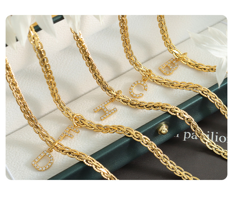 French Style Letter Titanium Steel Copper Plating Inlay Zircon Pendant Necklace 1 Piece