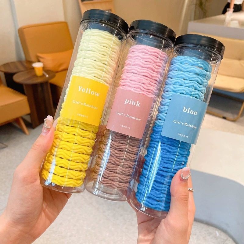 糖果色扎高馬尾罐裝發繩 波浪紋基礎款毛巾圈 高彈簡約實惠ins皮