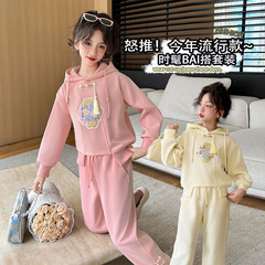 網紅春裝套裝女中大童休閒洋氣2024新款女生連帽衛衣運動褲兩件套