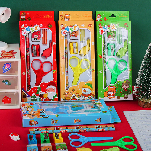 Christmas stationery gift box 6-piece set of children's school supplies pencil set Christmas gift student stationery supplies