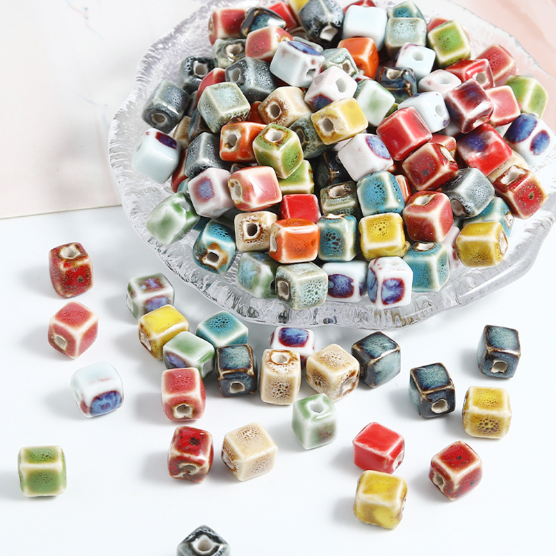 Retro 8mm square porcelain beads shaped beads square diy accessories ceramic beads bracelet jewelry material wholesale Retro 8mm square porcelain beads shaped beads square diy accessories ceramic beads bracelet jewelry material wholesale