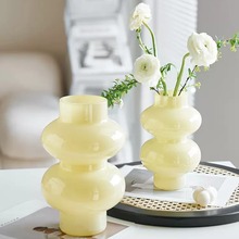 新中式奶油色复古玻璃花瓶高颜值客厅插花器家居摆件网红轻奢装饰