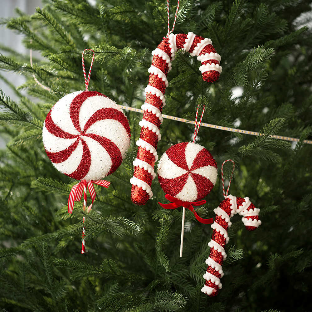 Árbol de Navidad transfronterizo colgar muletas rojas y blancas dulces bolas de Navidad decoraciones de Navidad escenario Amazon