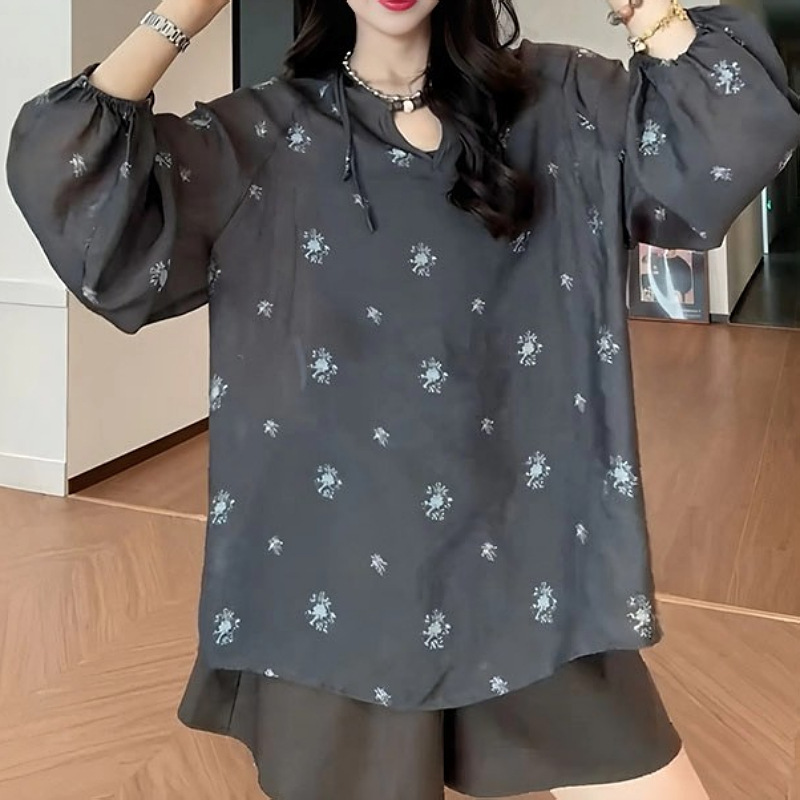 法式复古碎花防晒衬衫女大码胖MM宽松休闲长袖韩系气质别致上衣|undefined