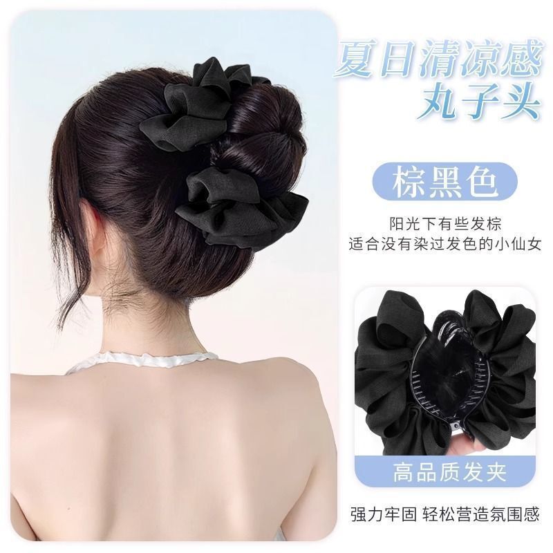 丸子头抓夹发圈蓝色牛仔丸子夹增发量懒人盘发神器花苞丸子头假发|undefined