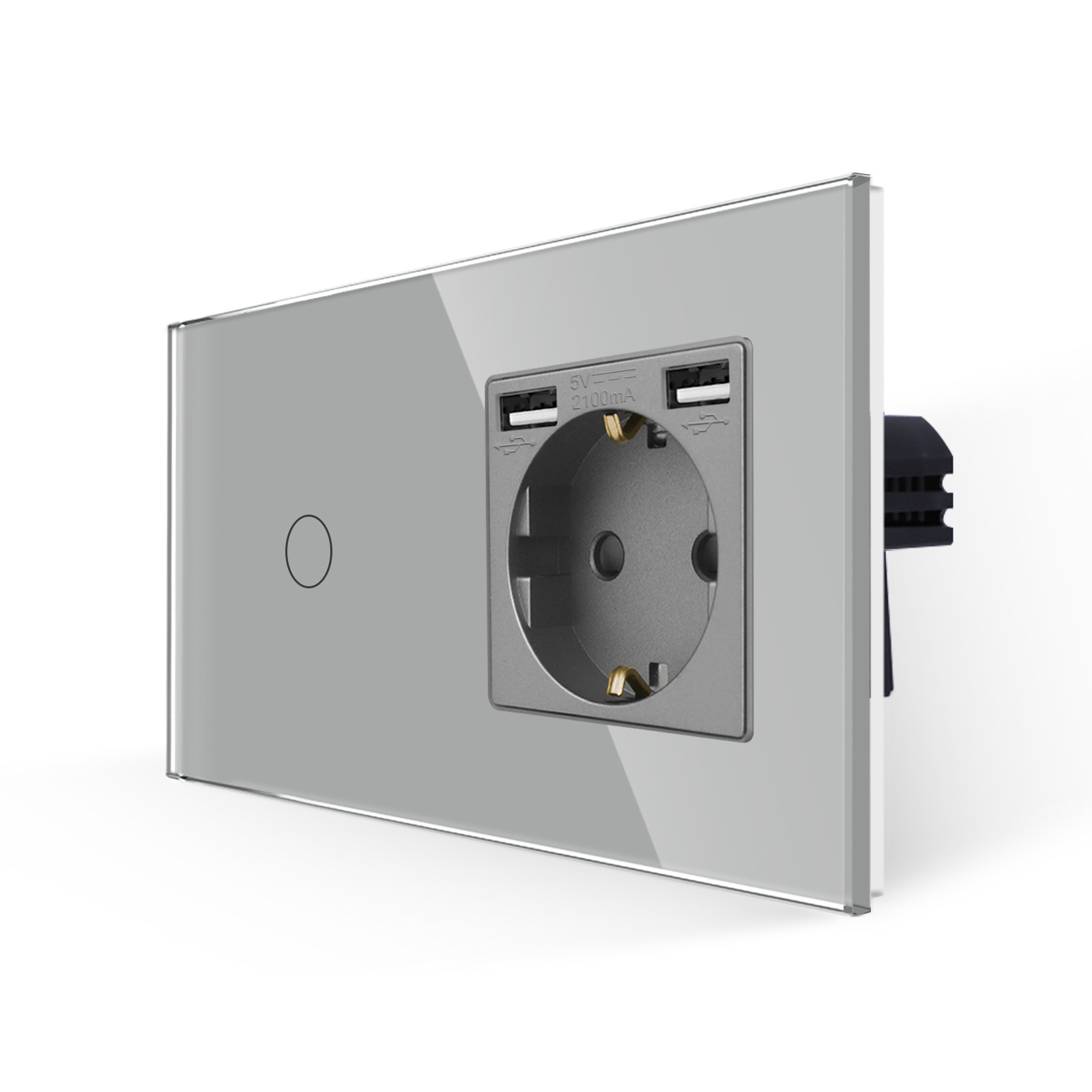 灰色1G触摸开关带双USB德式插座欧式插座玻璃平板带接地俄罗斯