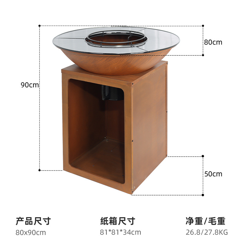 horno de leña de hierro fundido óxido transfronterizo horno de acero resistente a la intemperie horno de calefacción horno de barbacoa jardín pozo de fuego