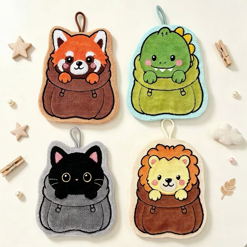 Cute and Adorable Pocket Animal Hand Towel, Hangable, Thickened, Odorless, for Kitchen, Bathroom, and Children