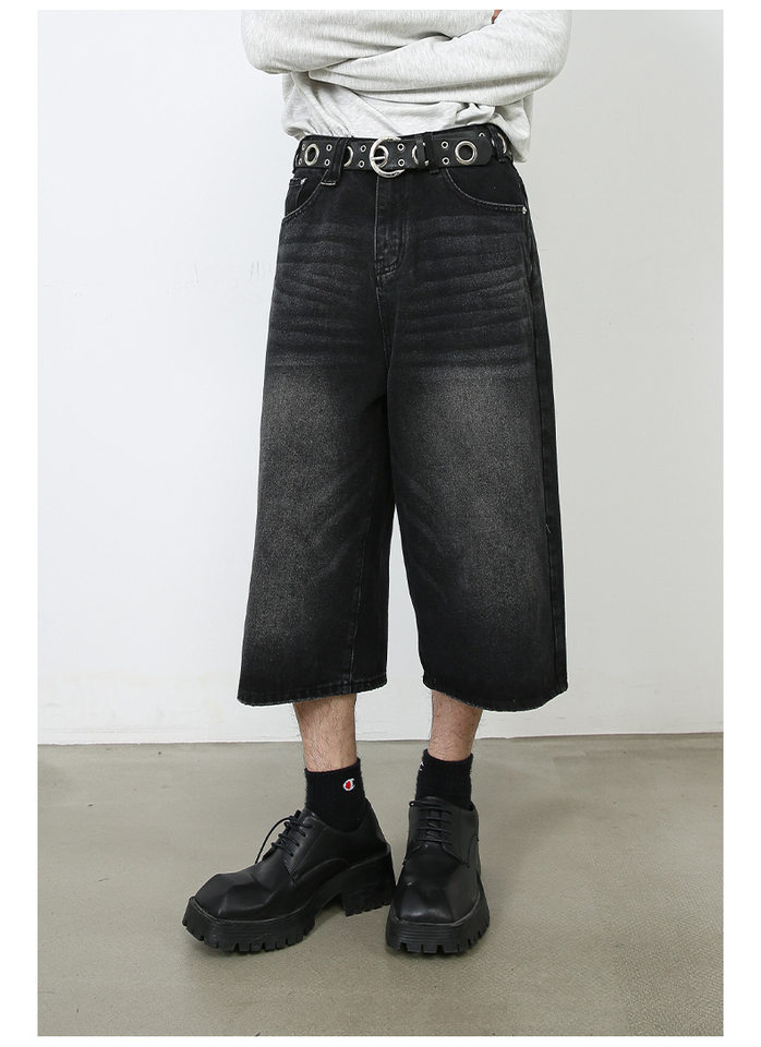 Quần short denim nữ ống rộng lửng kiểu Mỹ — Màu trắng, Màu xanh denim thô, Màu đen thô, Ngụy trang màu mơ chi tiết 17