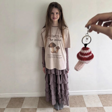 现货 韩系T恤连衣裙叠穿套装2025秋季女蘑菇短袖纯色连衣裙flet*a