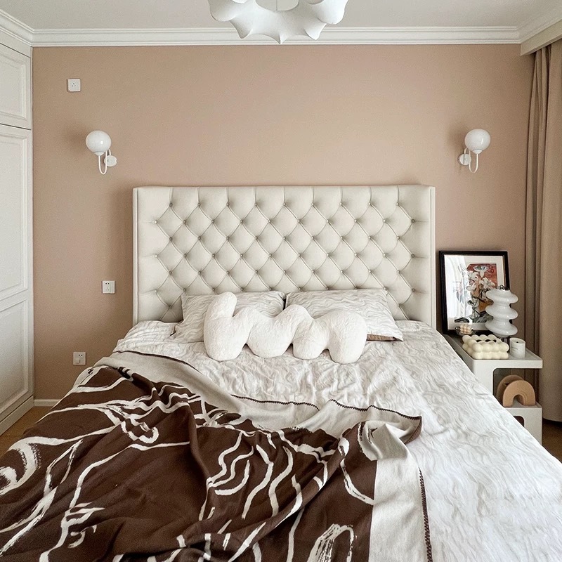 Rustic and Simple Home Master Bedroom French-Style Bed, Light Luxury, High-End Modern Minimalist Small Apartment Fabric Double Bed, Wedding Bed