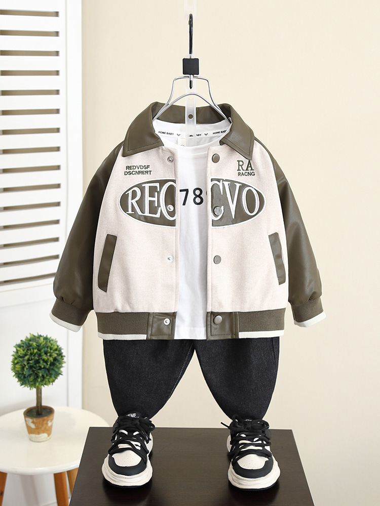 5993 Chaqueta de cuero de la calle frita de otoño para niños 2024 Primavera y otoño Nuevo estilo Chaquetas de otoño para bebés geniales y guapos Chaqueta coreana