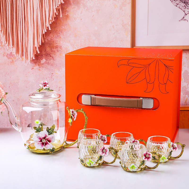 베고니아 꽃찻주전자 + 찻잔 5개