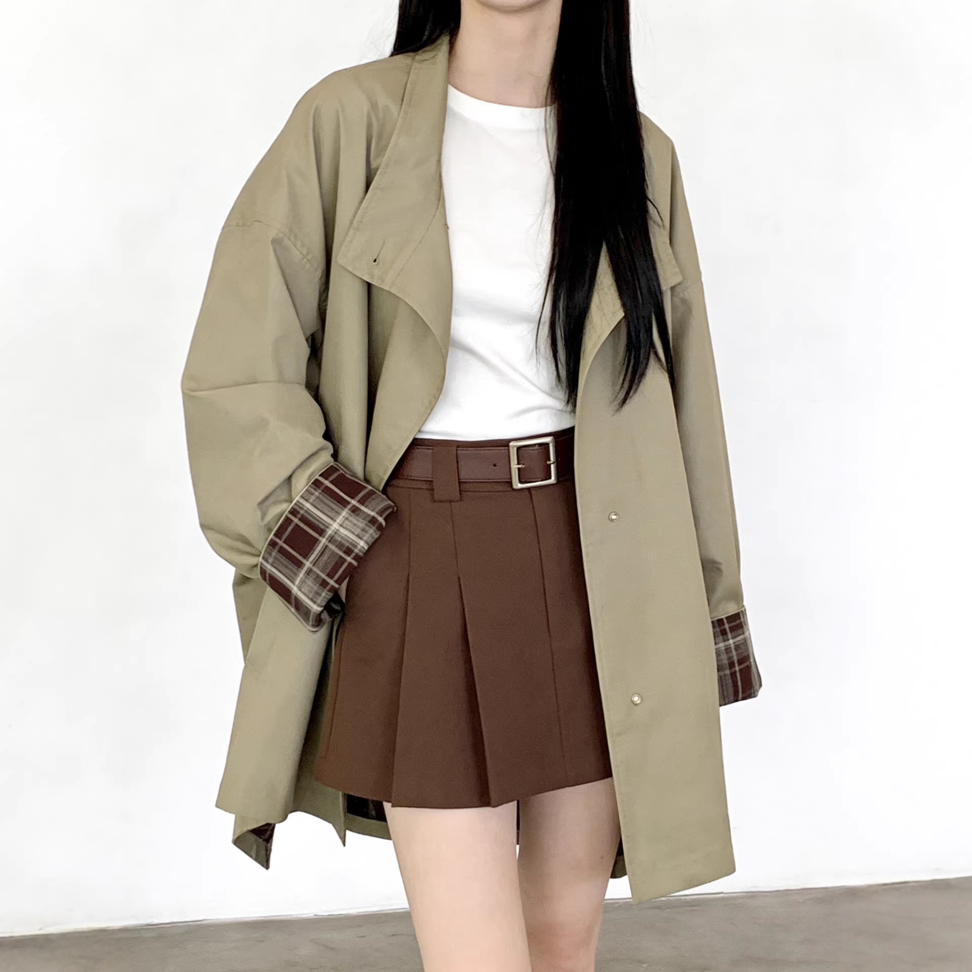 撞色风衣外套女2026初秋新款韩系小个子英伦风春秋高级感大衣