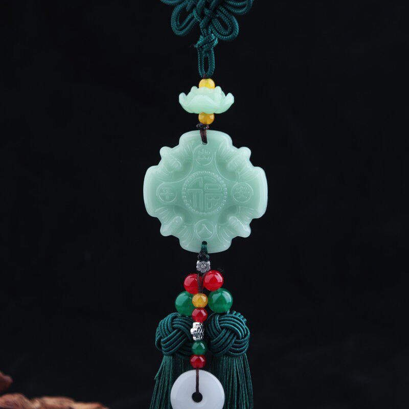 Green Jade Access Ping An Buckle Pixiu Buddha Car Pendant Tassel Chinese Knot Car Car Fu Decoration Supplies